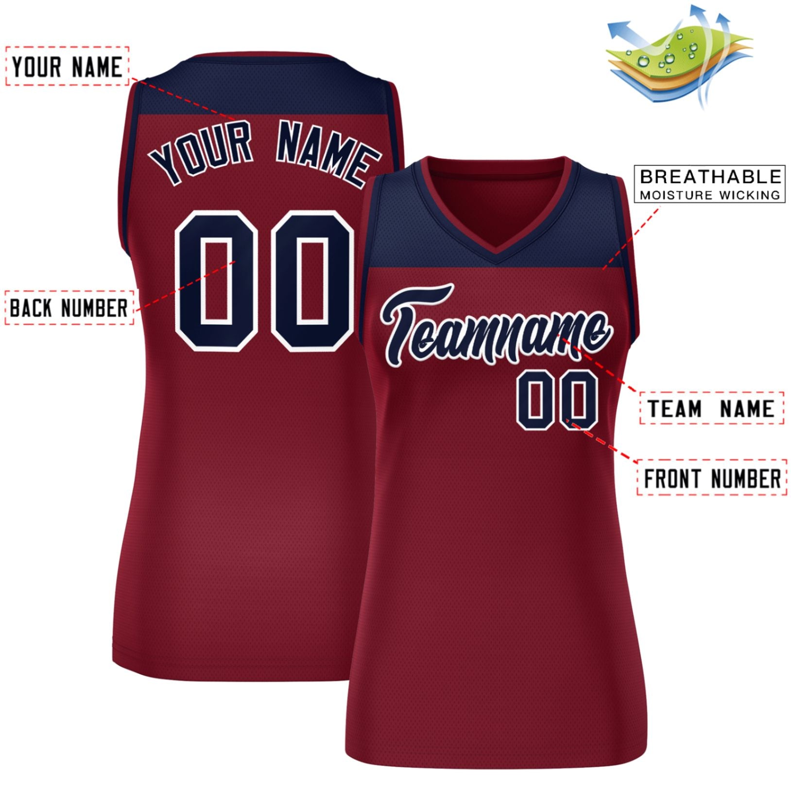 Custom Navy Crimson Color Block Fashion Tops Mesh Netball Dress For Women