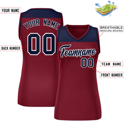 Custom Navy Crimson Color Block Fashion Tops Mesh Netball Dress For Women