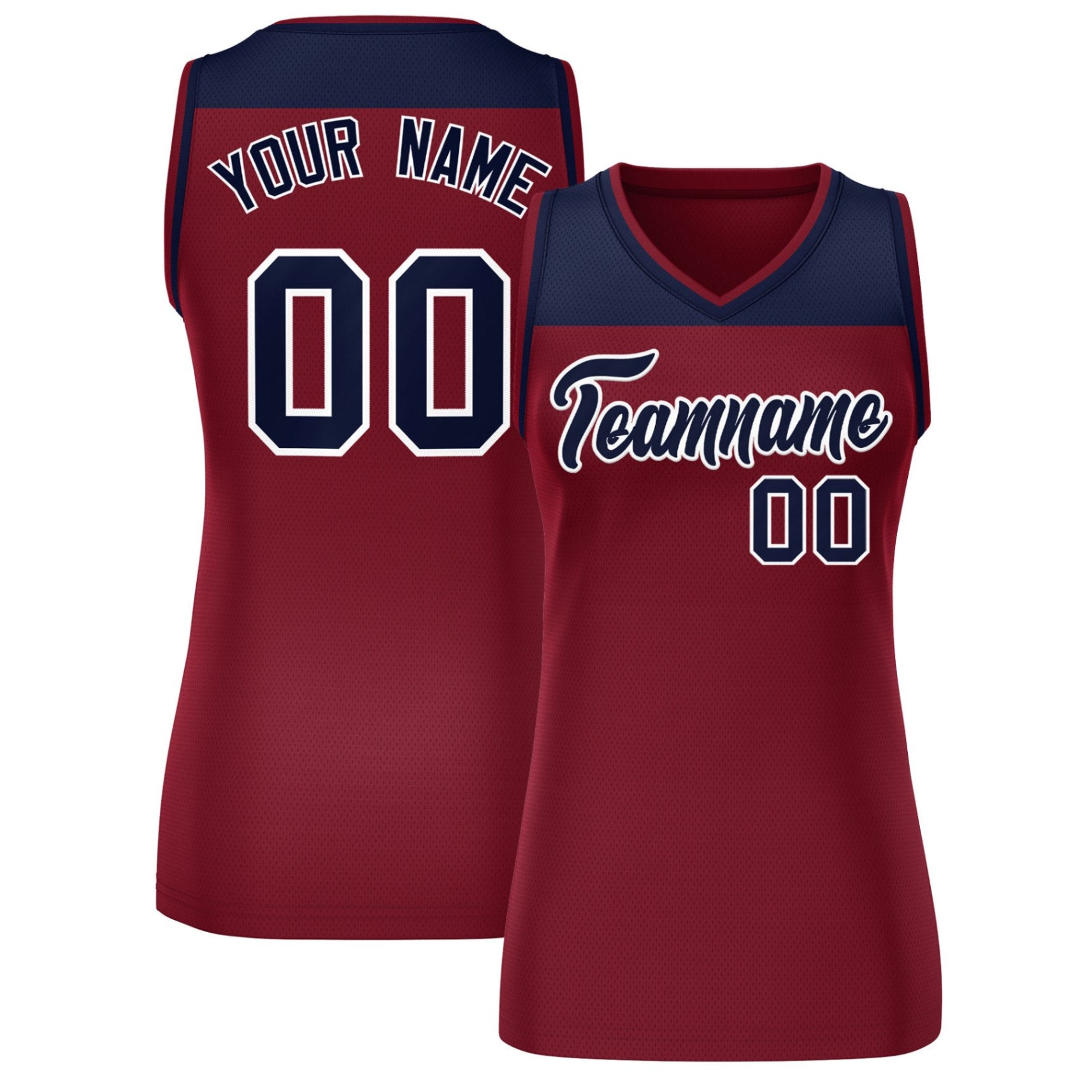 Custom Navy Crimson Color Block Fashion Tops Mesh Netball Dress For Women