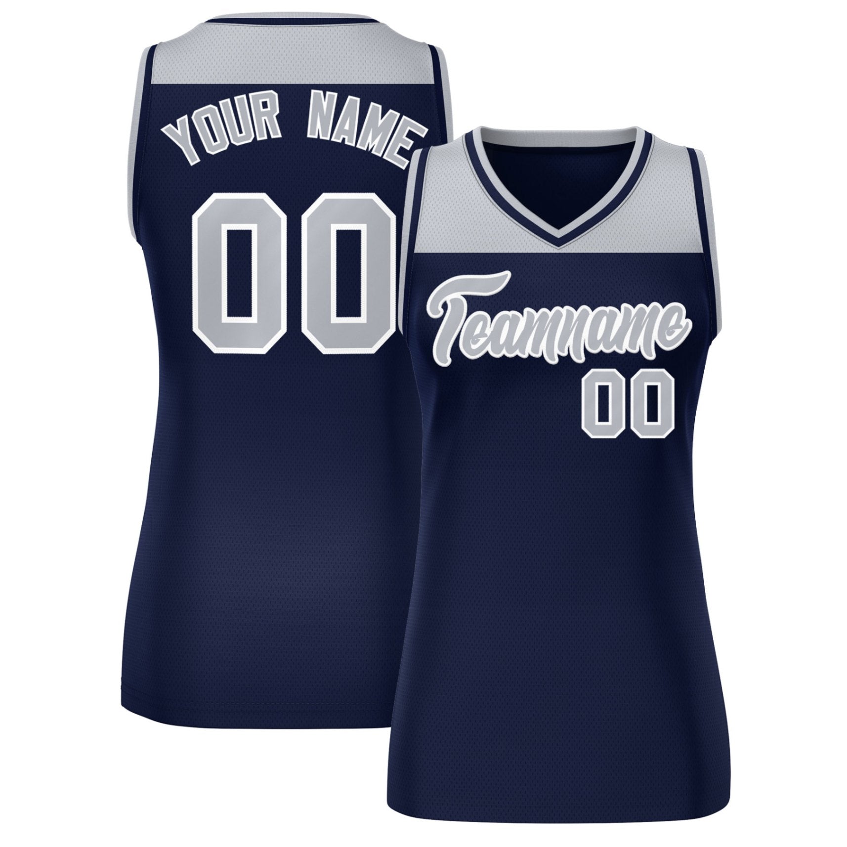Custom Gray Navy Color Block Fashion Tops Mesh Netball Dress For Women