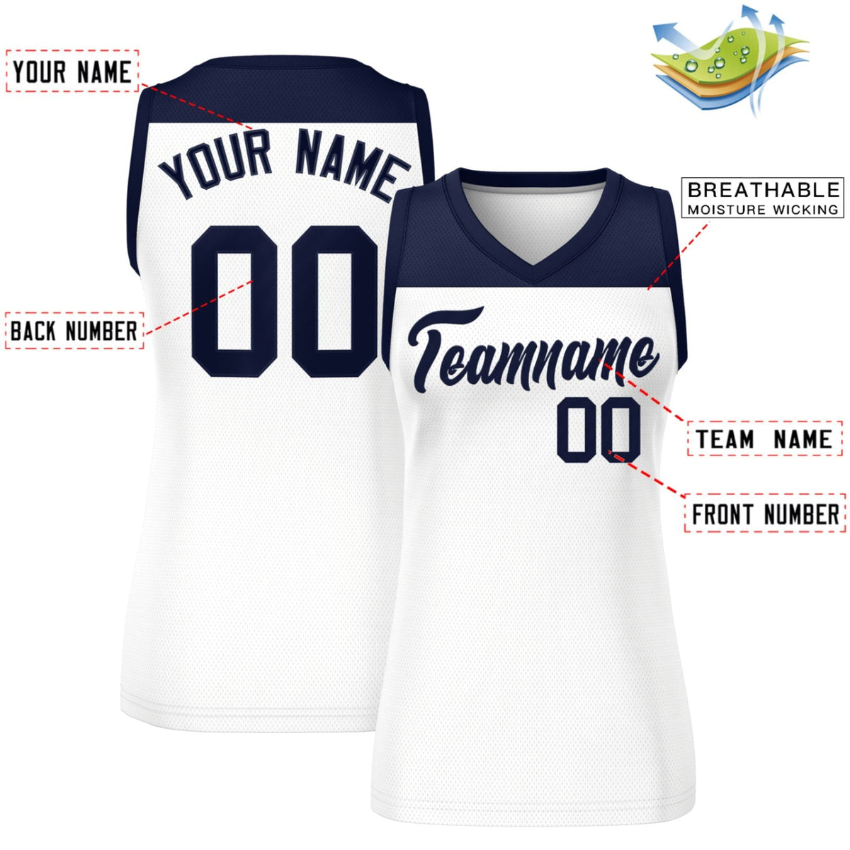 Custom Navy White Color Block Fashion Tops Mesh Netball Dress For Women