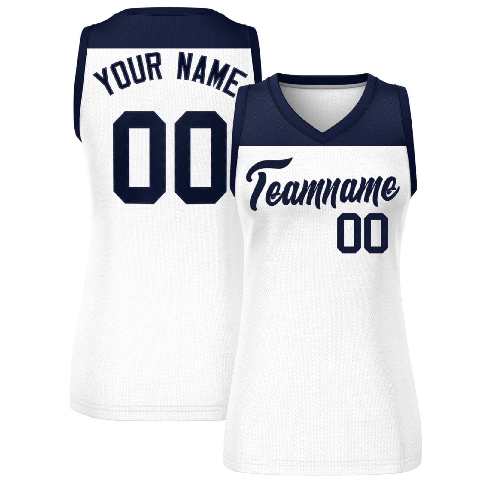 Custom Navy White Color Block Fashion Tops Mesh Netball Dress For Women