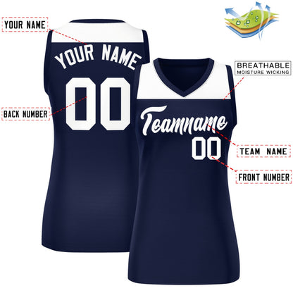 Custom White Navy Color Block Fashion Tops Mesh Netball Dress For Women