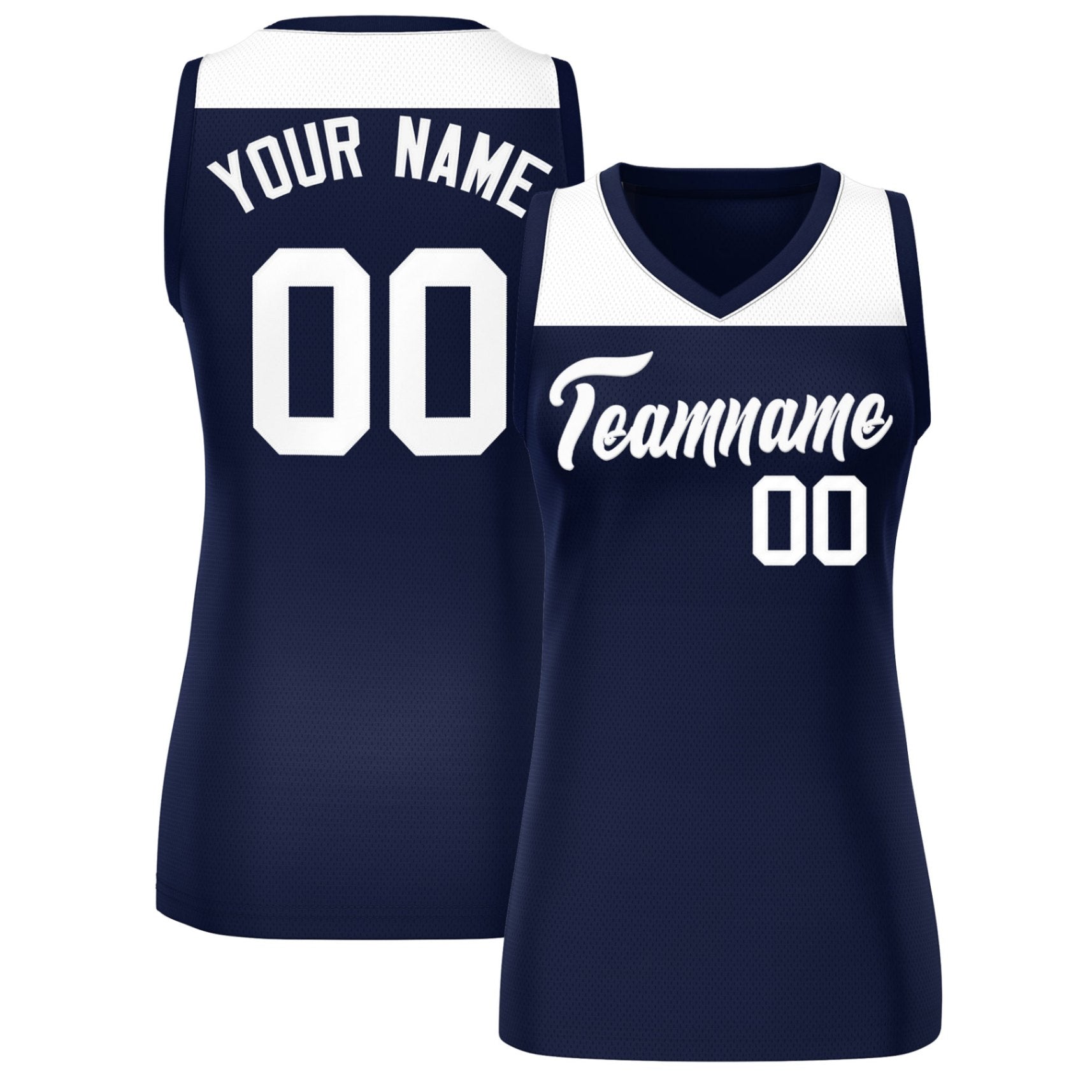 Custom White Navy Color Block Fashion Tops Mesh Netball Dress For Women