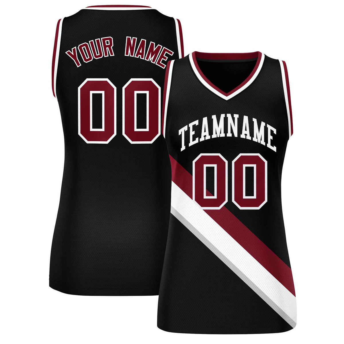 Custom Black Crimson-White Thick Slash Fashion Tops Mesh Netball Dress For Women