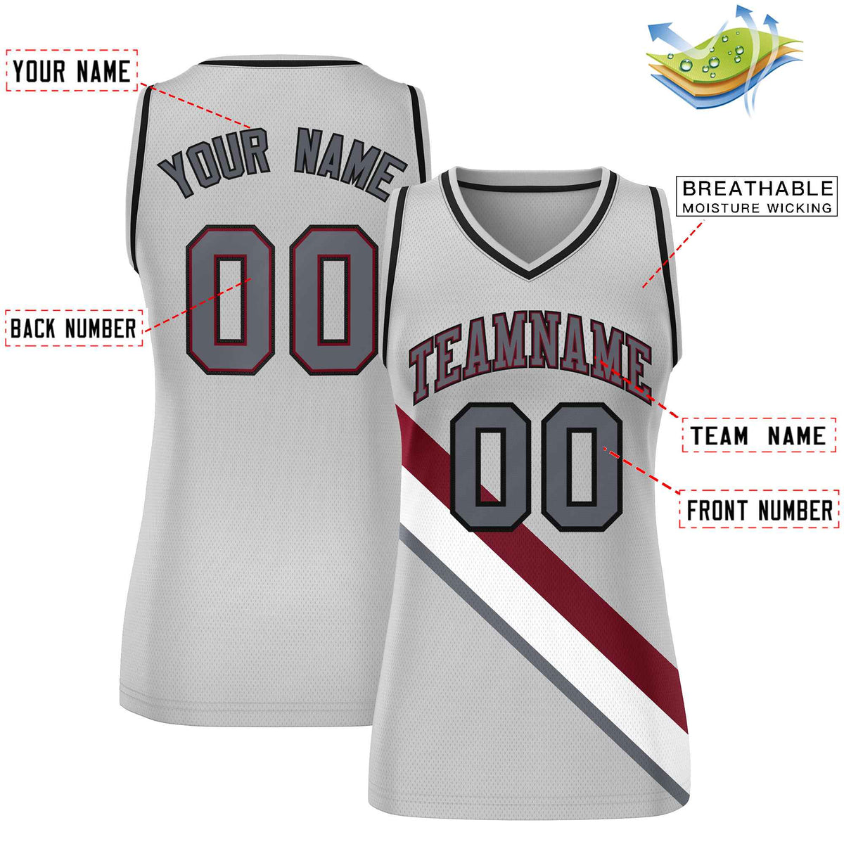 Custom Gray Black-Gray Thick Slash Fashion Tops Mesh Netball Dress For Women