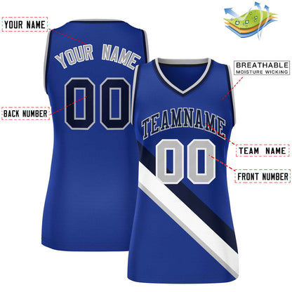 Custom Royal Navy-Gray Thick Slash Fashion Tops Mesh Netball Dress For Women