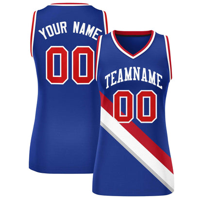 Custom Royal White-Red Thick Slash Fashion Tops Mesh Netball Dress For Women