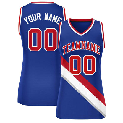 Custom Royal White-Red Thick Slash Fashion Tops Mesh Netball Dress For Women