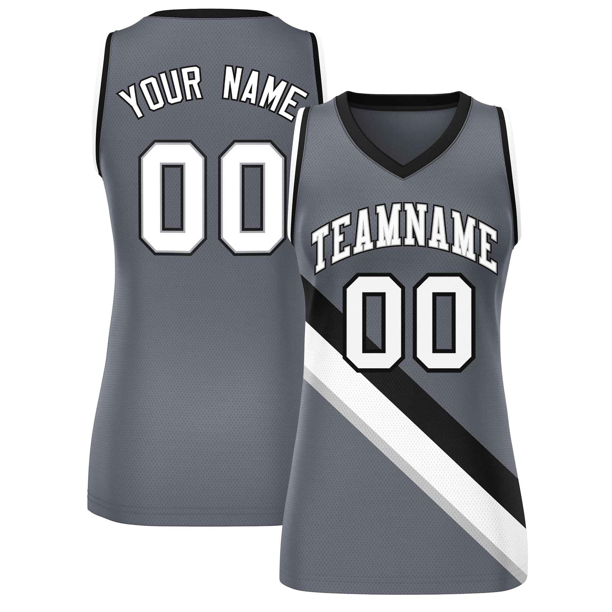 Custom Dark Gray Black-White Thick Slash Fashion Tops Mesh Netball Dress For Women