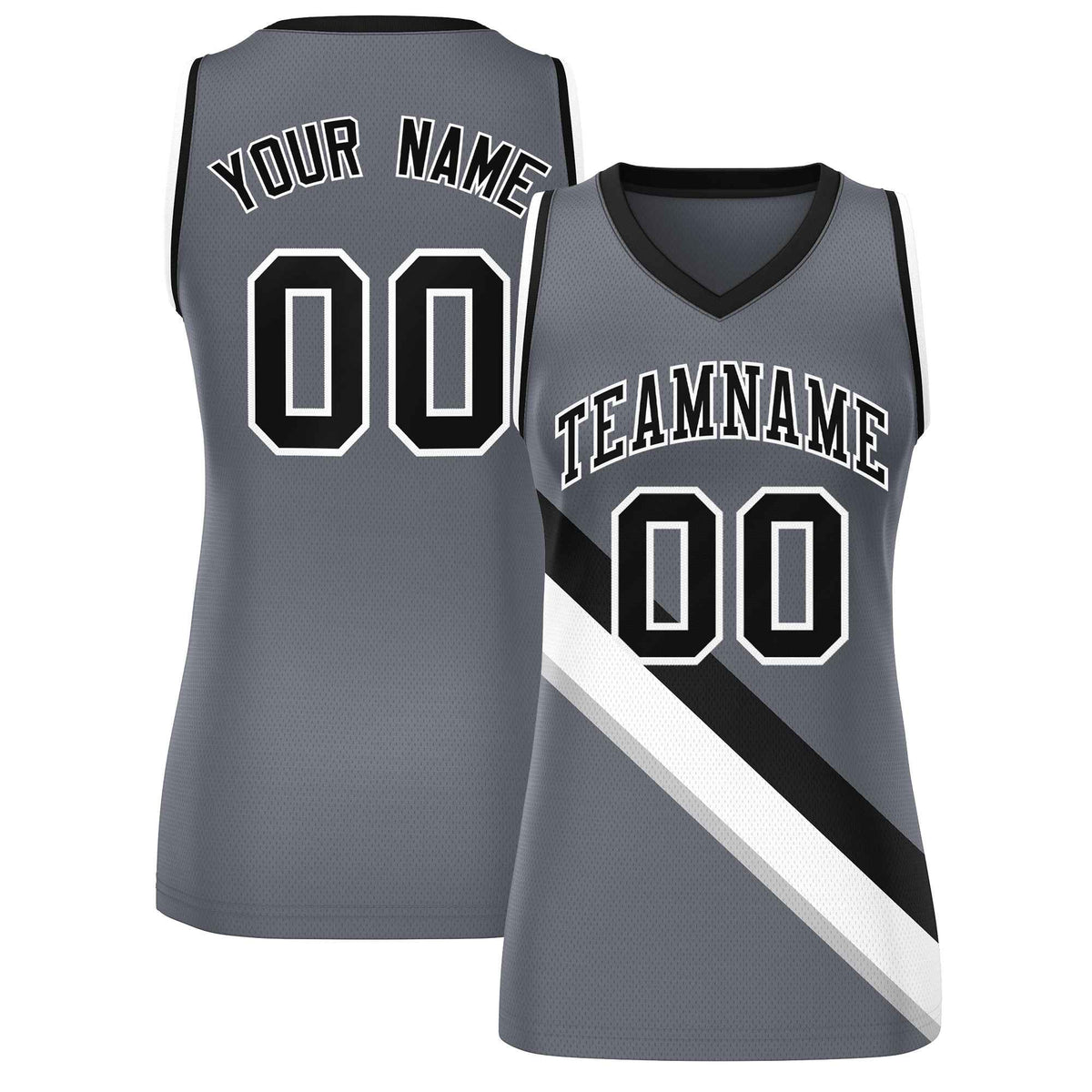 Custom Dark Gray Black-White Thick Slash Fashion Tops Mesh Netball Dress For Women