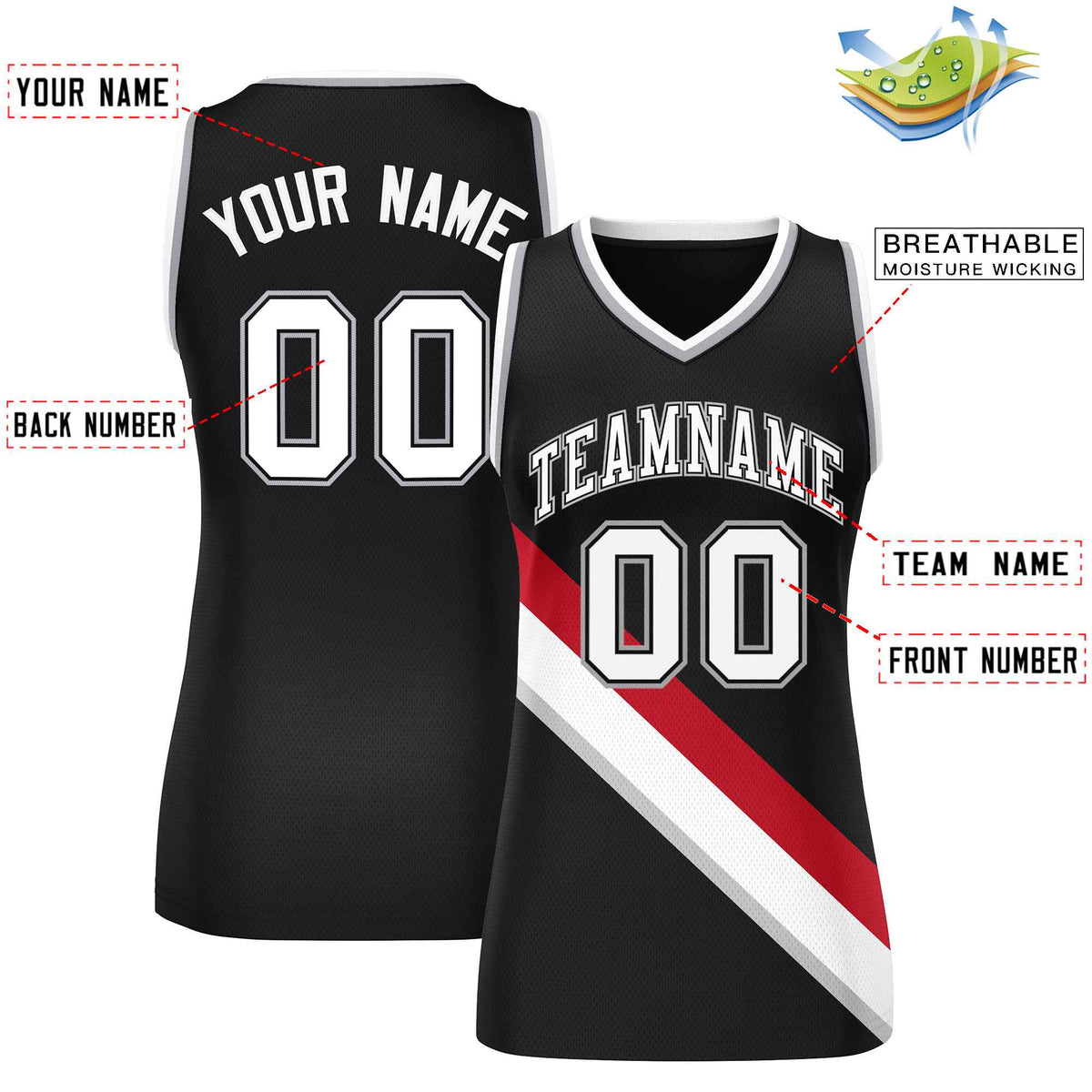 Custom Black Gray-White Thick Slash Fashion Tops Mesh Netball Dress For Women