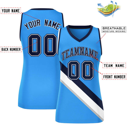 Custom Powder Blue Navy-White Thick Slash Fashion Tops Mesh Netball Dress For Women