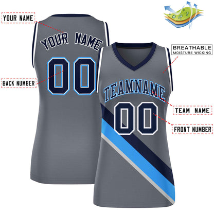 Custom Dark Gray White-Navy Thick Slash Fashion Tops Mesh Netball Dress For Women