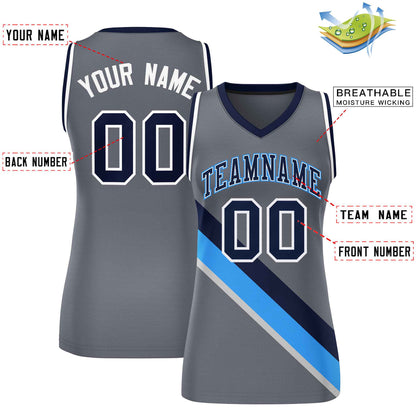 Custom Dark Gray White-Navy Thick Slash Fashion Tops Mesh Netball Dress For Women