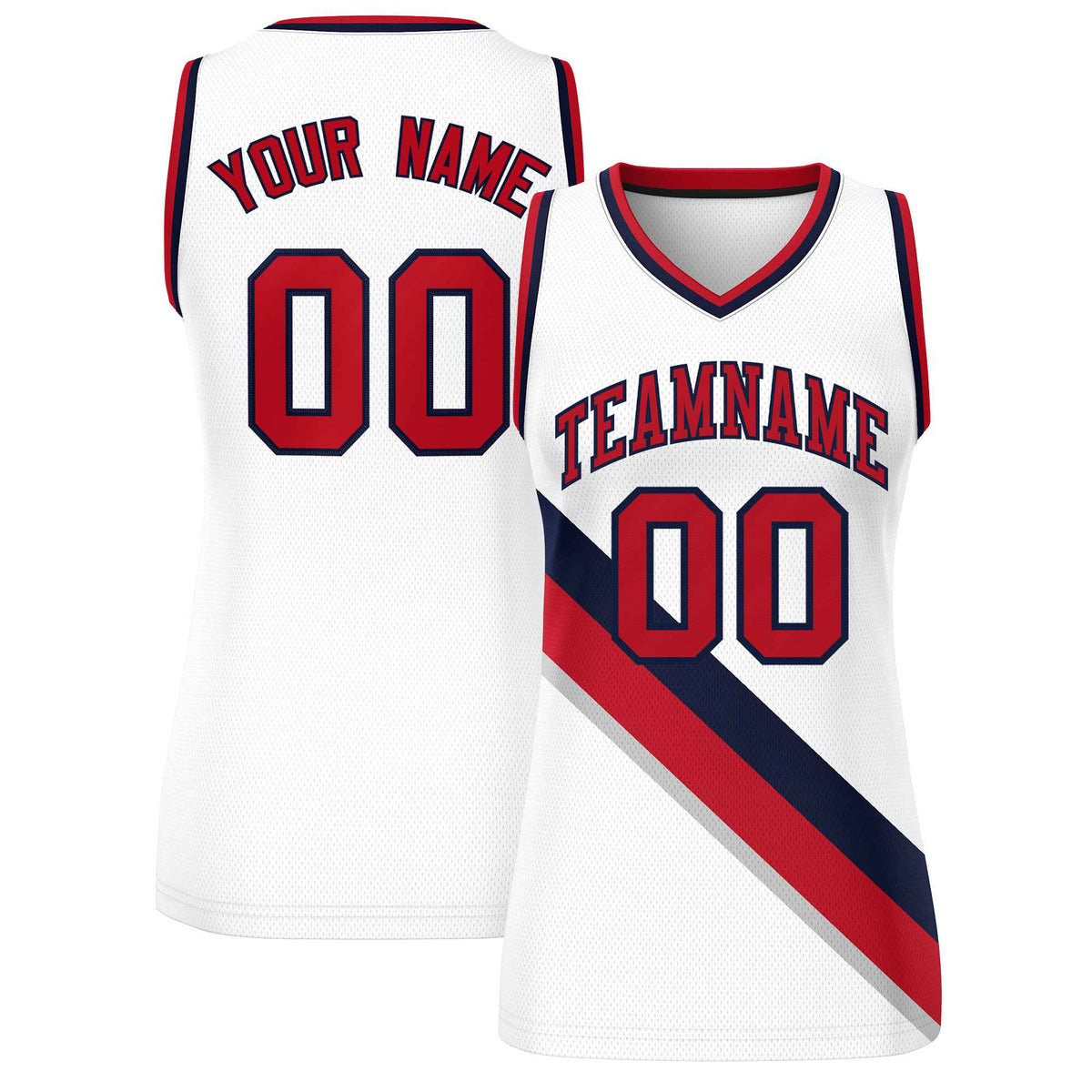 Custom White Navy-Red Thick Slash Fashion Tops Mesh Netball Dress For Women