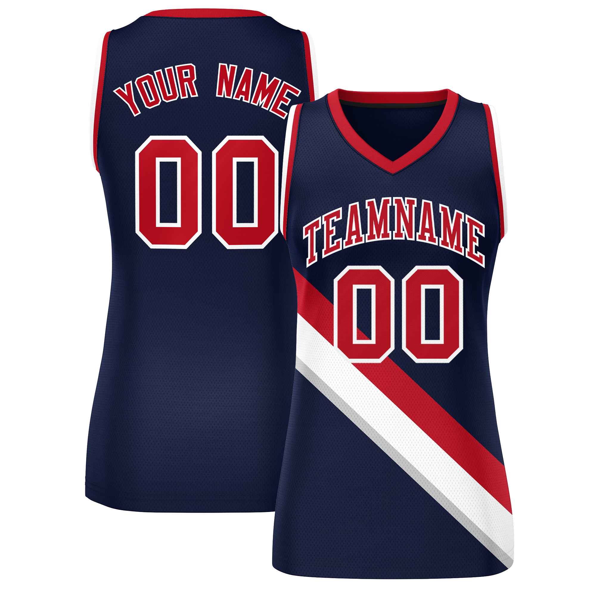 Custom Dark Gray Navy-Red Thick Slash Fashion Tops Mesh Netball Dress For Women