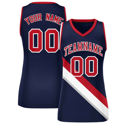 Custom Dark Gray Navy-Red Thick Slash Fashion Tops Mesh Netball Dress For Women