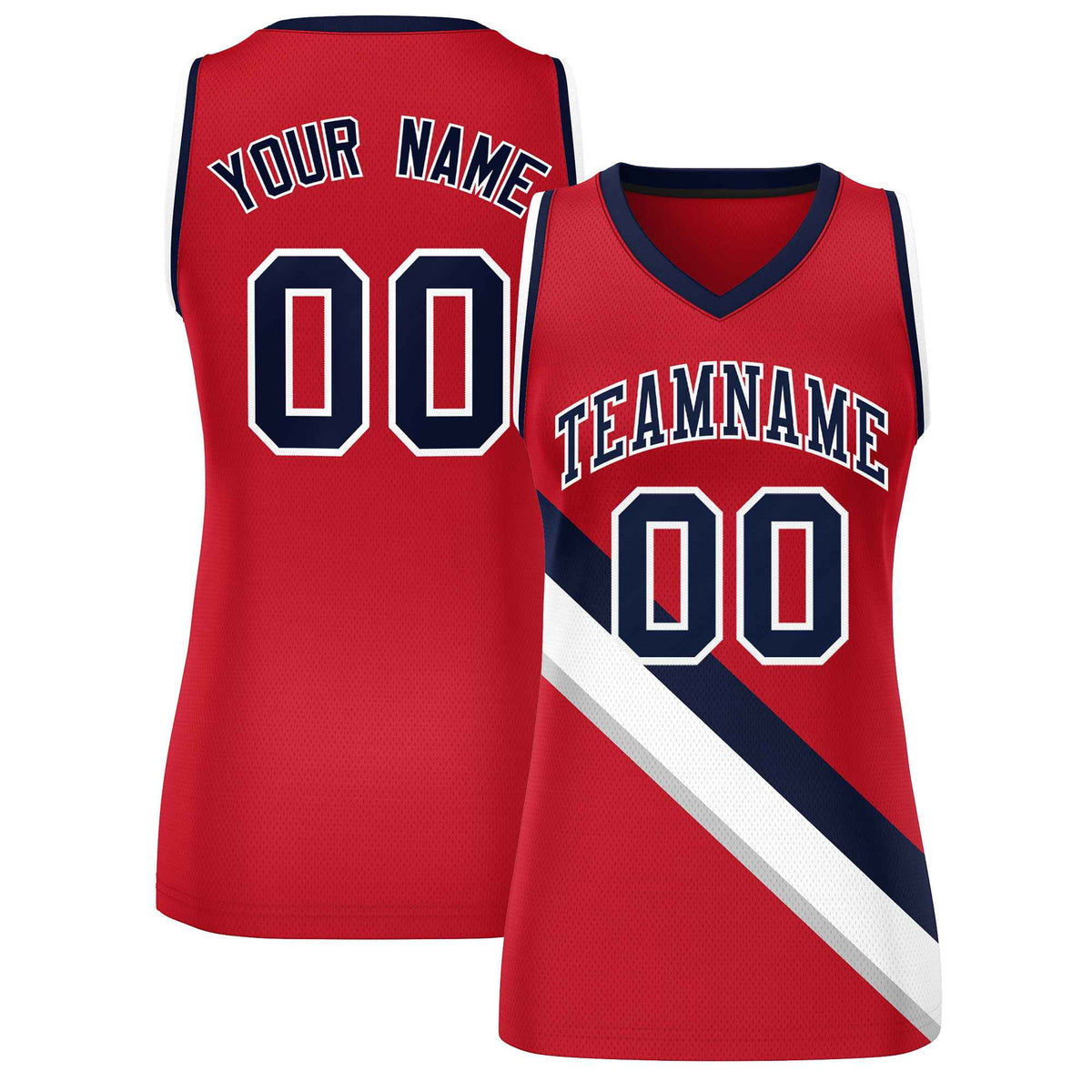 Custom Red Navy-White Thick Slash Fashion Tops Mesh Netball Dress For Women