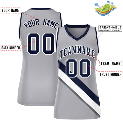 Custom Light Gray Navy-White Thick Slash Fashion Tops Mesh Netball Dress For Women