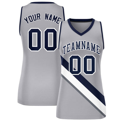 Custom Light Gray Navy-White Thick Slash Fashion Tops Mesh Netball Dress For Women