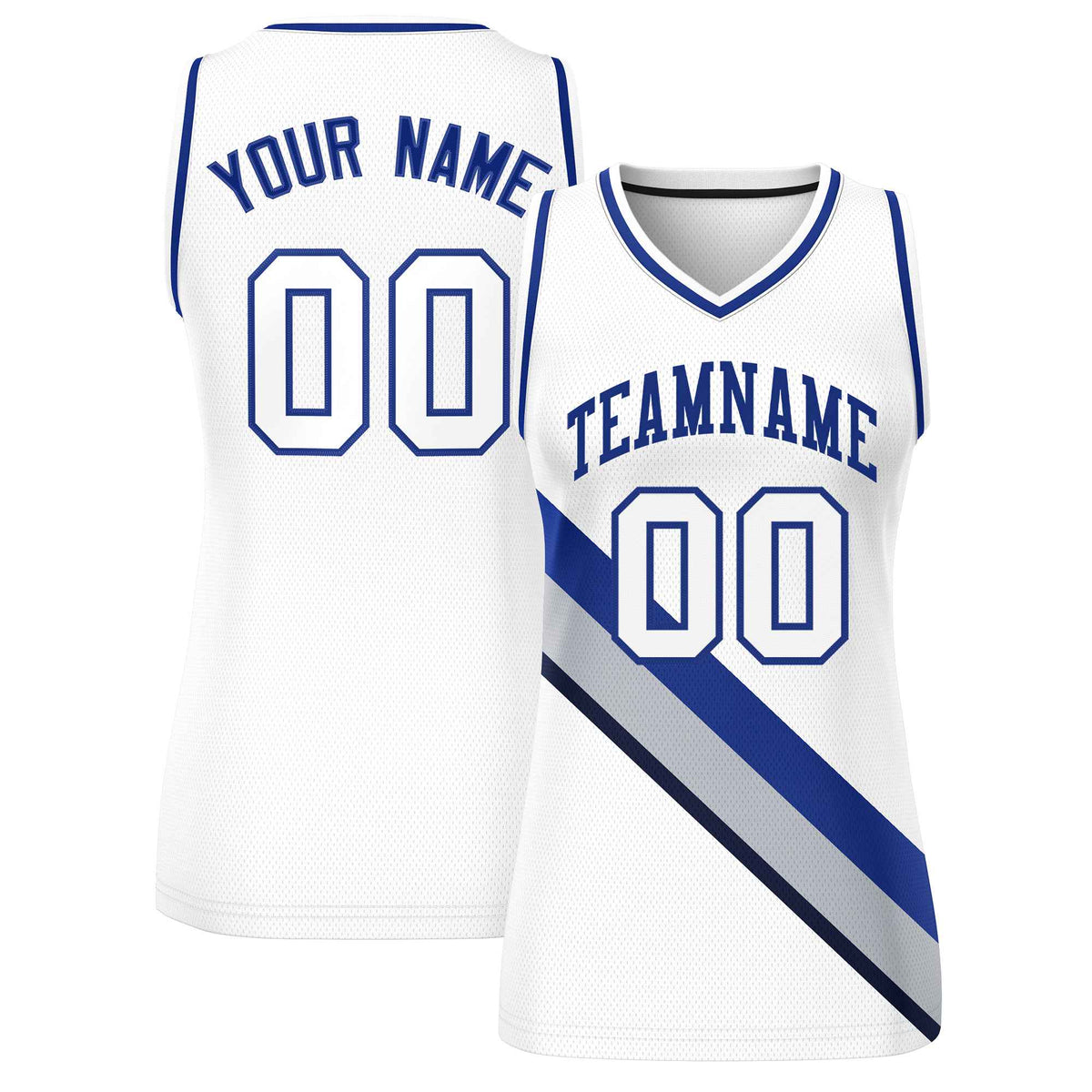 Custom White Navy-White Thick Slash Fashion Tops Mesh Netball Dress For Women