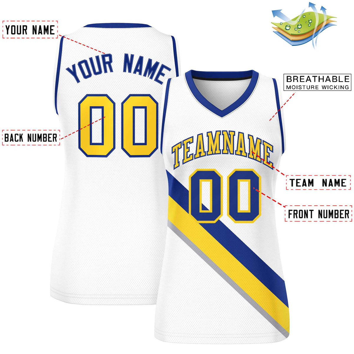 Custom White Navy-White Thick Slash Fashion Tops Mesh Netball Dress For Women