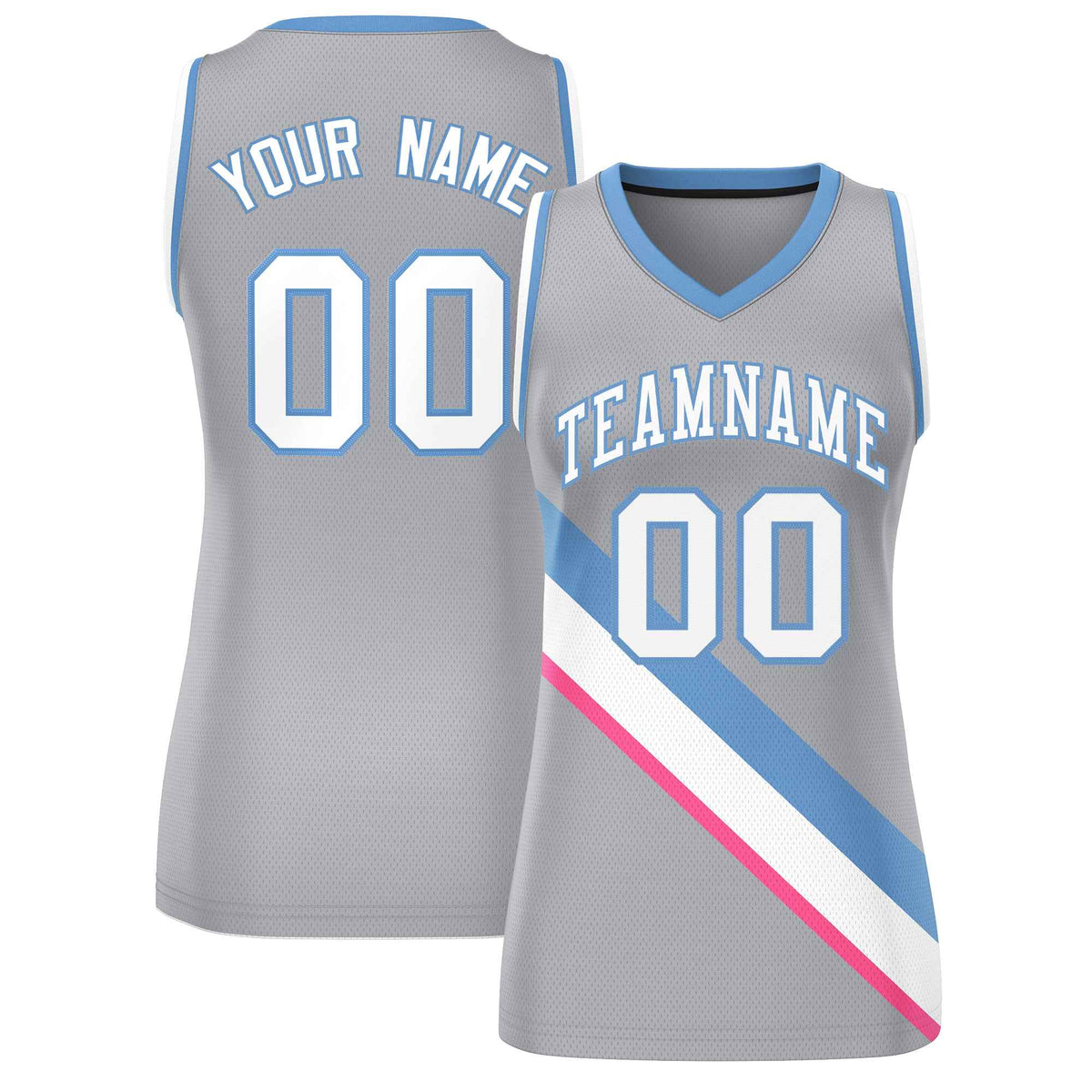 Custom Light Gray White-Light Blue Thick Slash Fashion Tops Mesh Netball Dress For Women