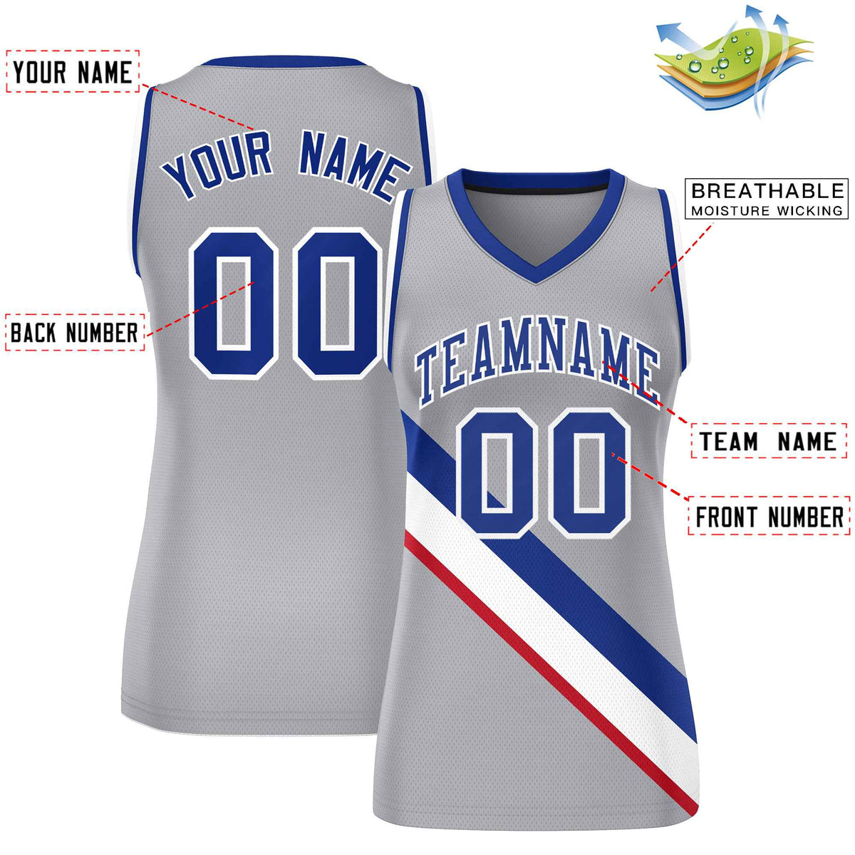 Custom Light Gray Royal-White Thick Slash Fashion Tops Mesh Netball Dress For Women