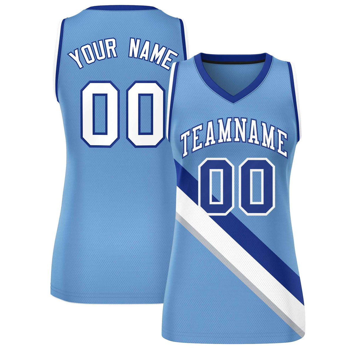 Custom Light Blue White-Royal Thick Slash Fashion Tops Mesh Netball Dress For Women