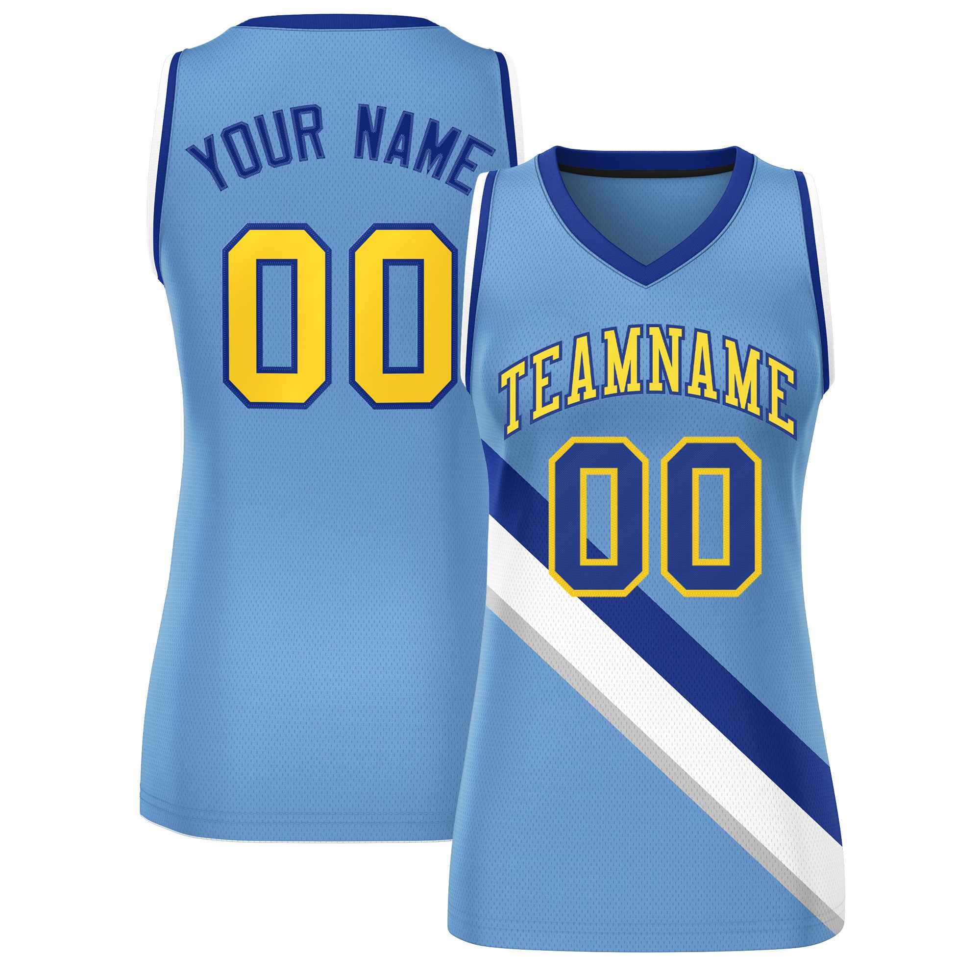 Custom Light Blue White-Royal Thick Slash Fashion Tops Mesh Netball Dress For Women