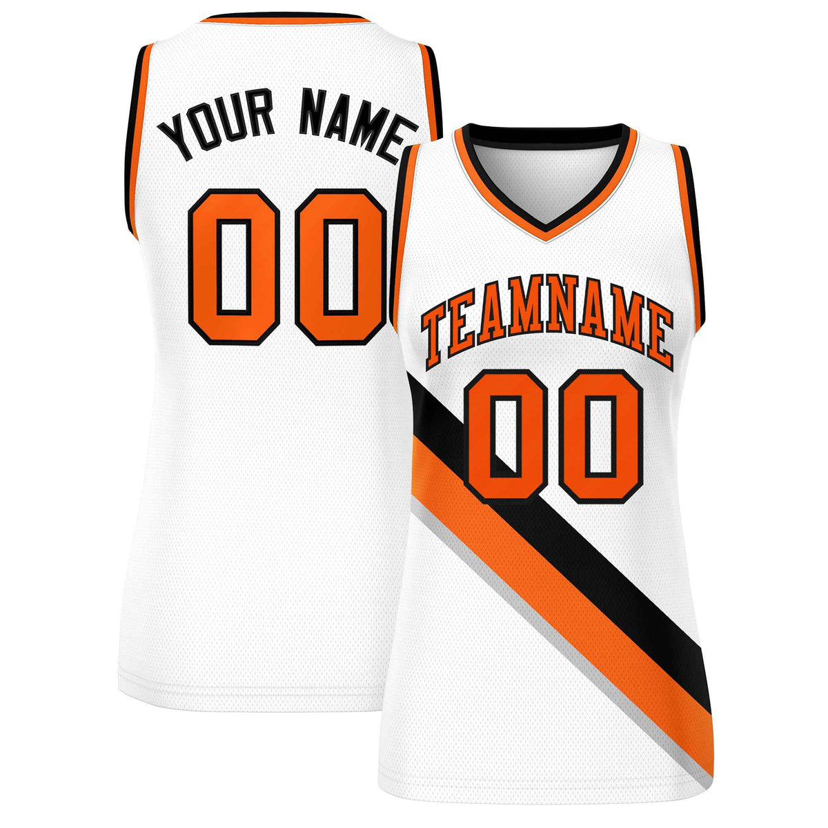 Custom White Orange-Black Thick Slash Fashion Tops Mesh Netball Dress For Women