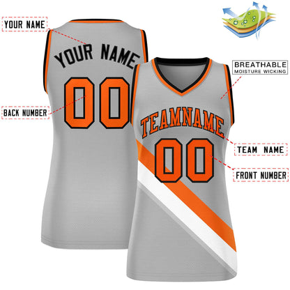 Custom Light Gray Orange-Black Thick Slash Fashion Tops Mesh Netball Dress For Women