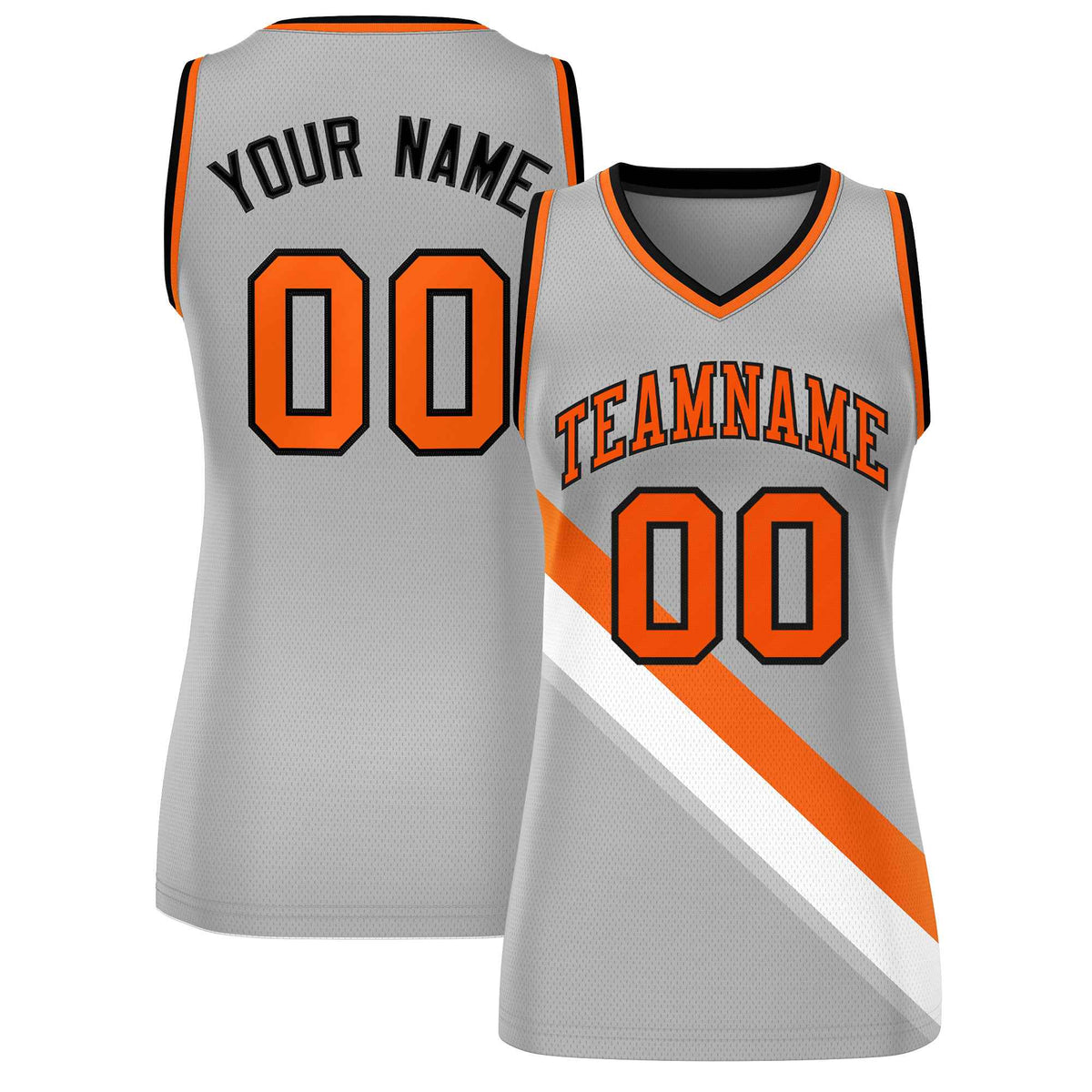 Custom Light Gray Orange-Black Thick Slash Fashion Tops Mesh Netball Dress For Women