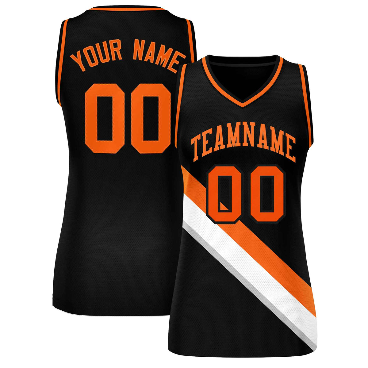 Custom Black Orange-White Thick Slash Fashion Tops Mesh Netball Dress For Women