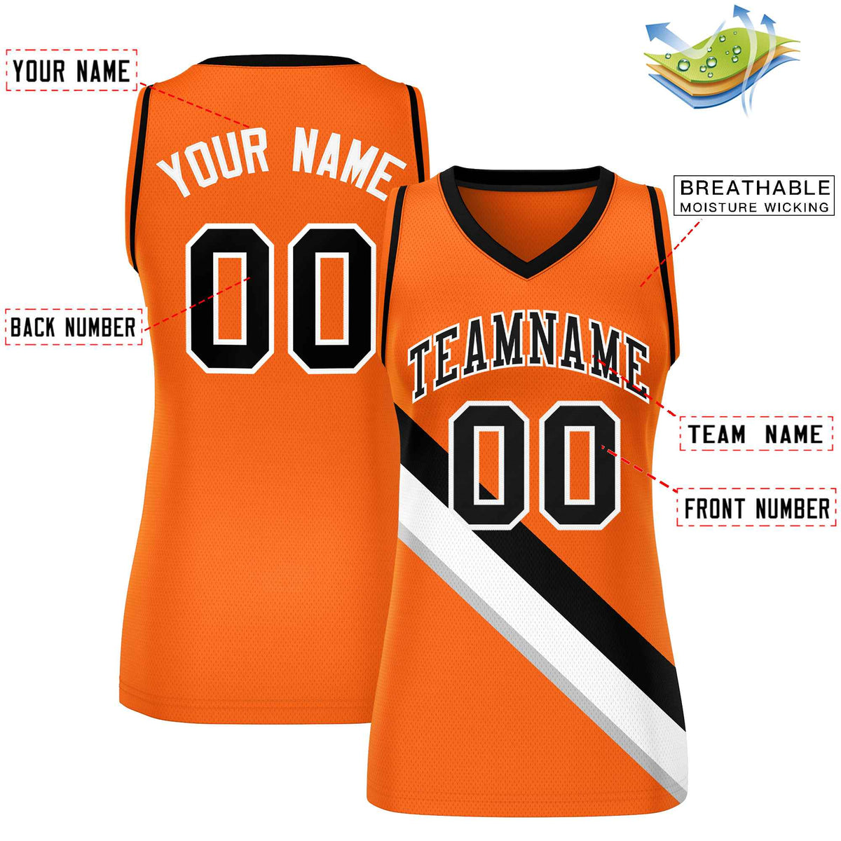 Custom Orange Black-White Thick Slash Fashion Tops Mesh Netball Dress For Women