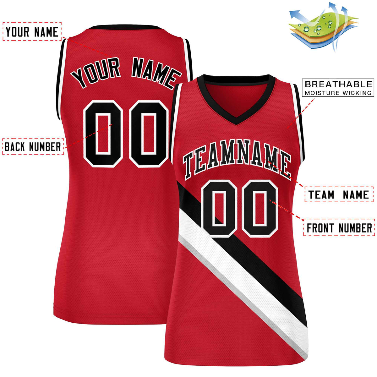 Custom Red Black-White Thick Slash Fashion Tops Mesh Netball Dress For Women