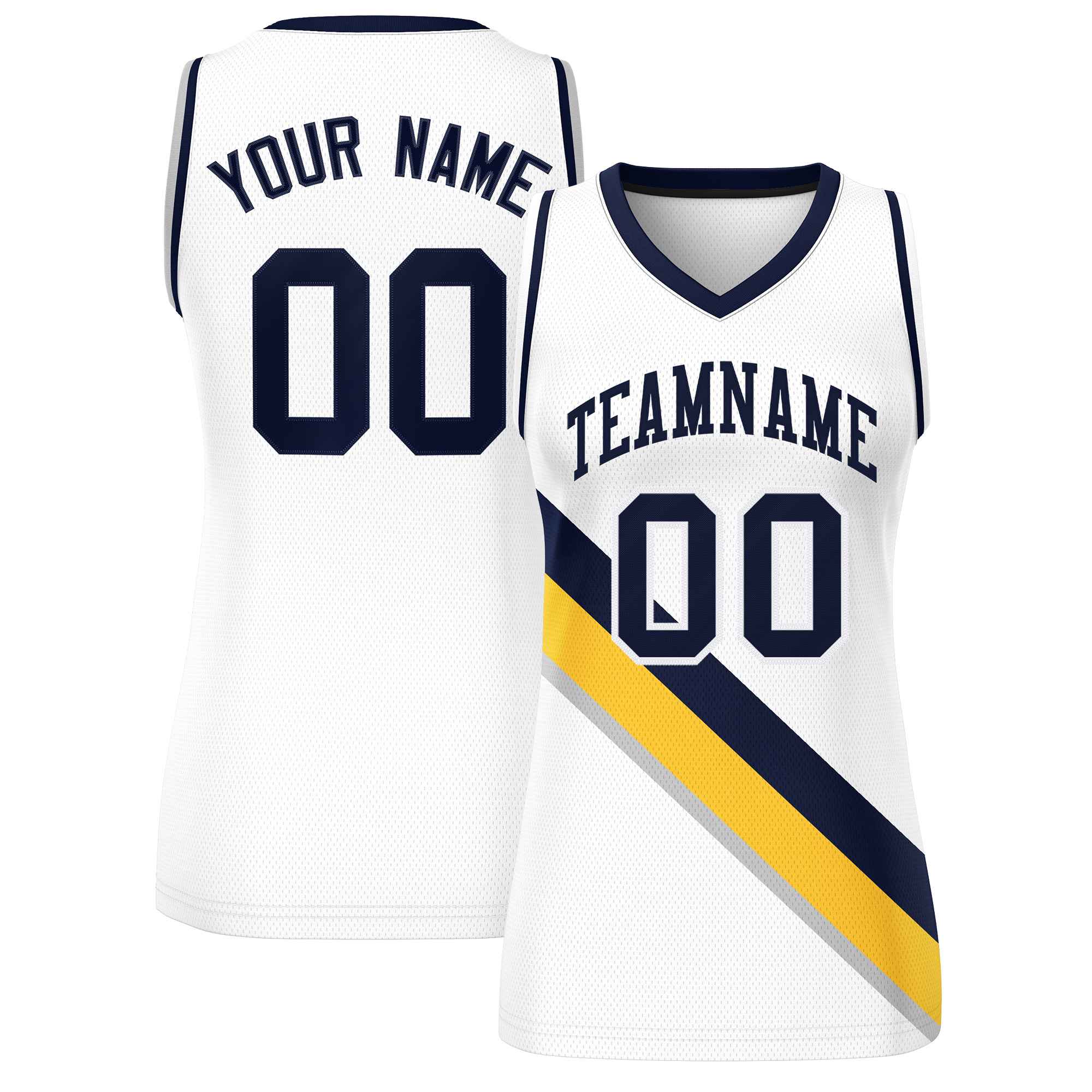 Custom White Navy-White Thick Slash Fashion Tops Mesh Netball Dress For Women