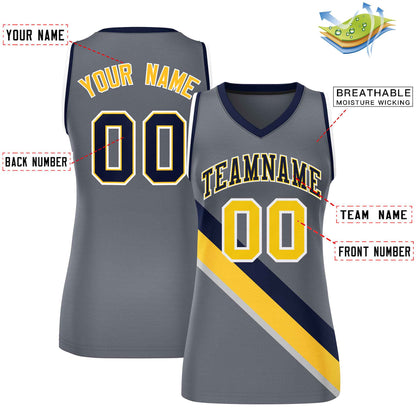 Custom Dark Gray Navy-White Thick Slash Fashion Tops Mesh Netball Dress For Women