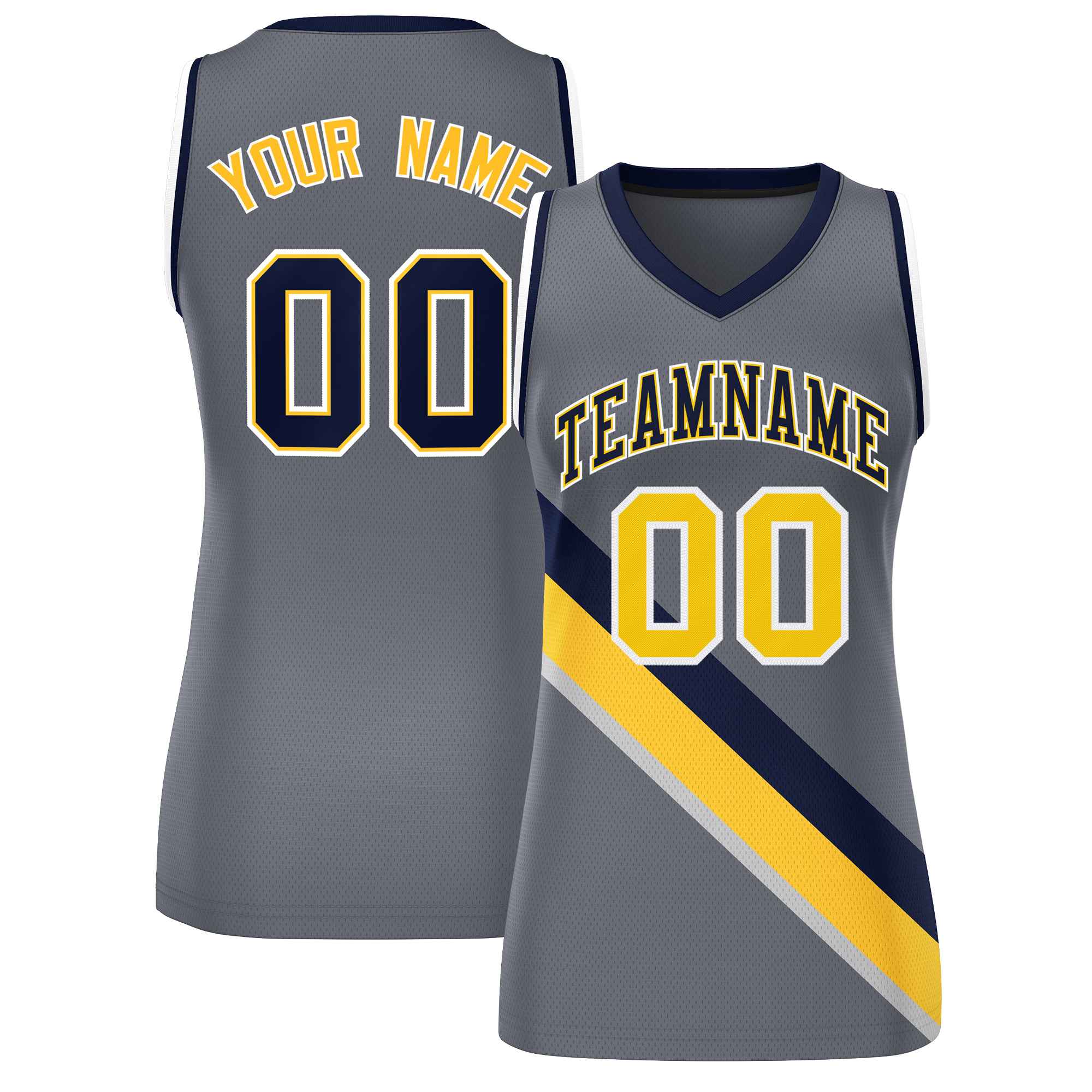 Custom Dark Gray Navy-White Thick Slash Fashion Tops Mesh Netball Dress For Women