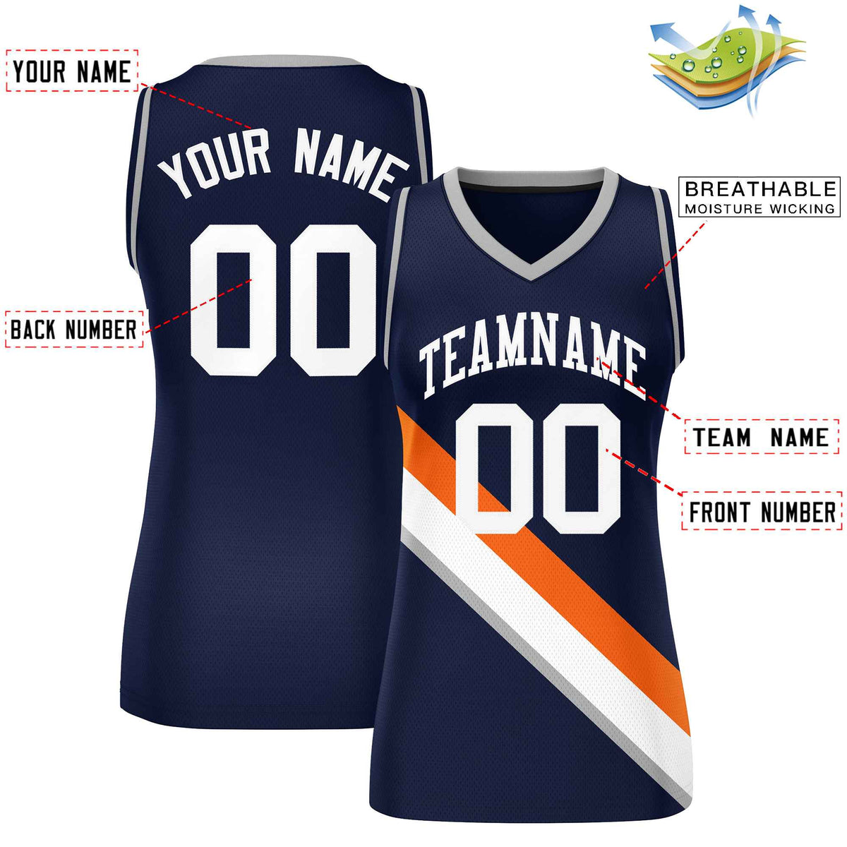 Custom Navy Gray-Navy Thick Slash Fashion Tops Mesh Netball Dress For Women