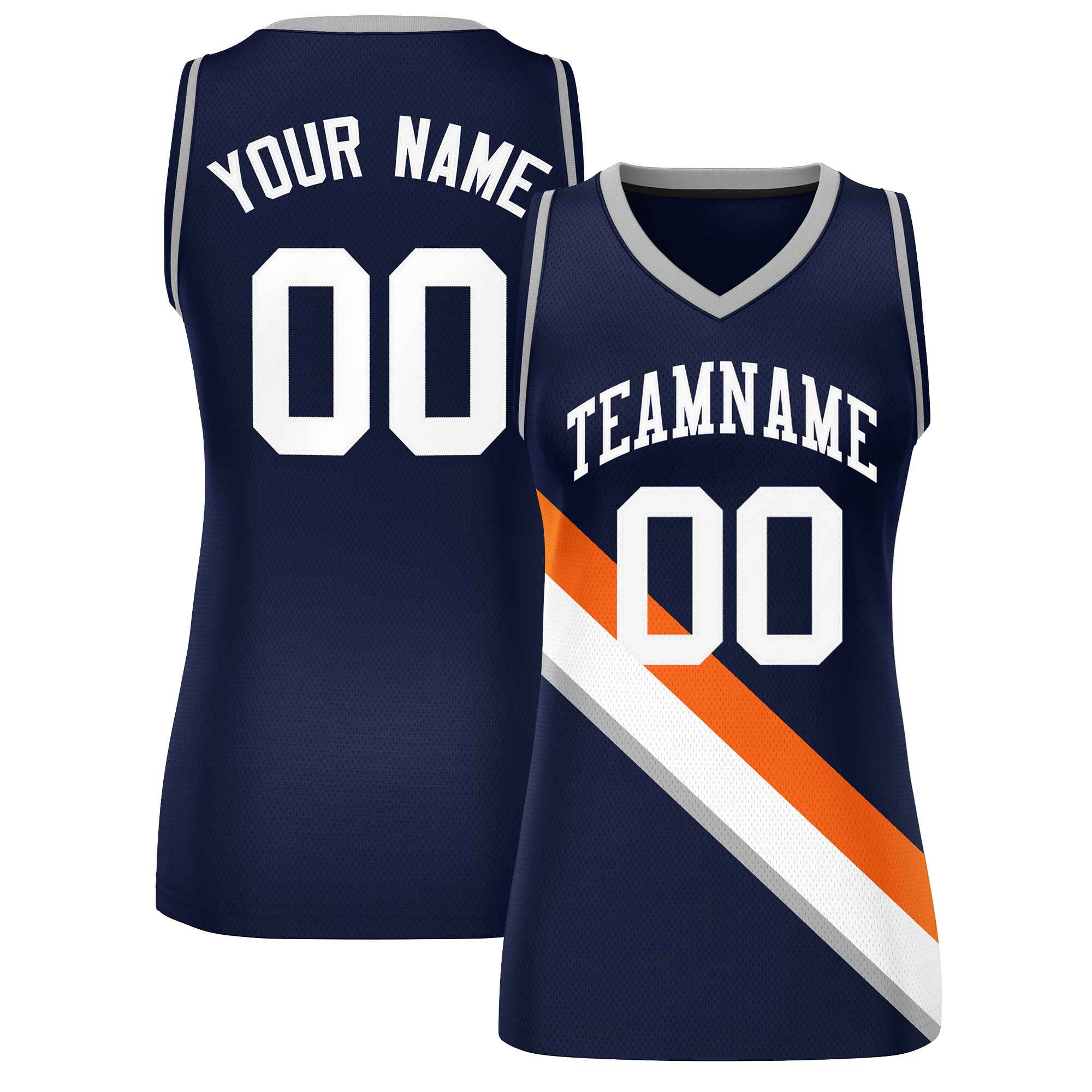 Custom Navy Gray-Navy Thick Slash Fashion Tops Mesh Netball Dress For Women