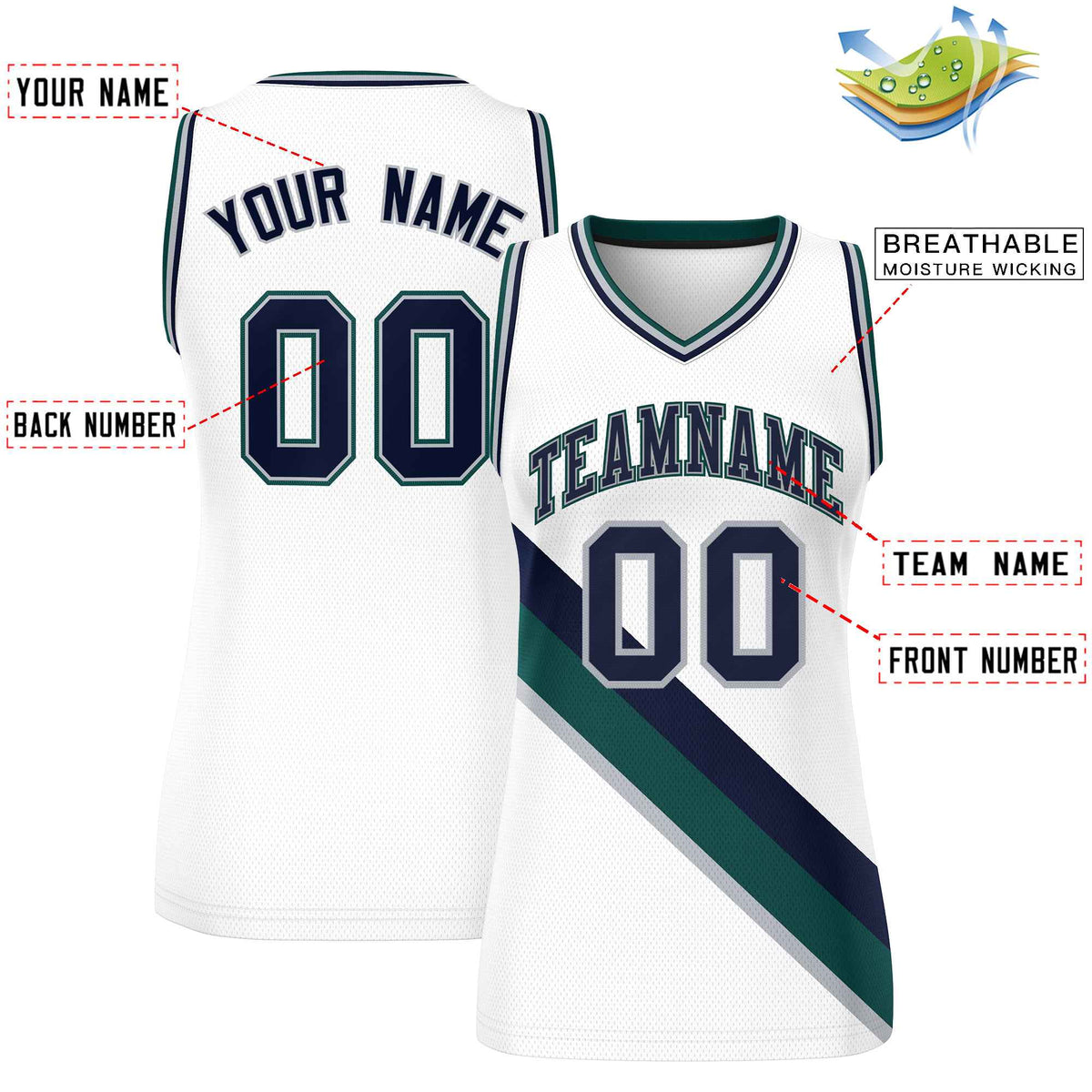 Custom White Midnight Green-Gray Thick Slash Fashion Tops Mesh Netball Dress For Women