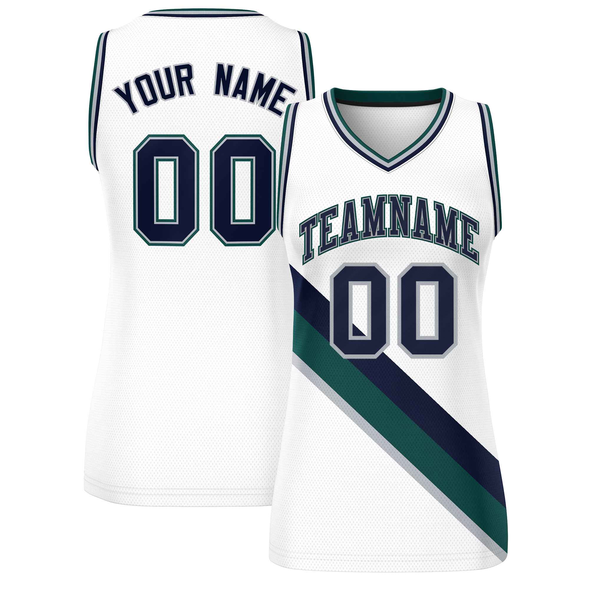 Custom White Midnight Green-Gray Thick Slash Fashion Tops Mesh Netball Dress For Women