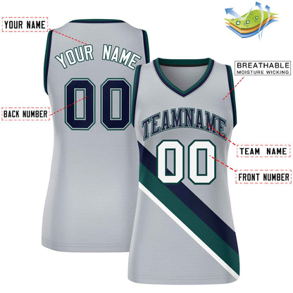 Custom Light Gray Navy-Midnight Green Thick Slash Fashion Tops Mesh Netball Dress For Women