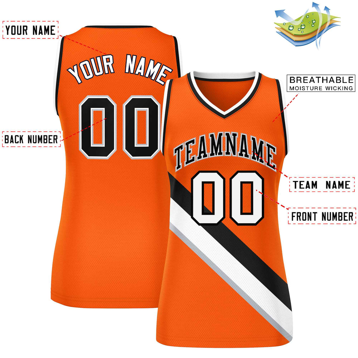 Custom Orange Black-White Thick Slash Fashion Tops Mesh Netball Dress For Women
