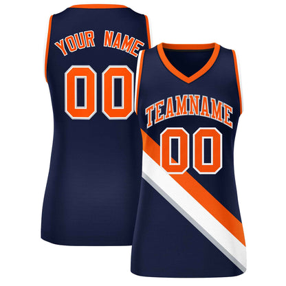 Custom Navy Orange-White Thick Slash Fashion Tops Mesh Netball Dress For Women