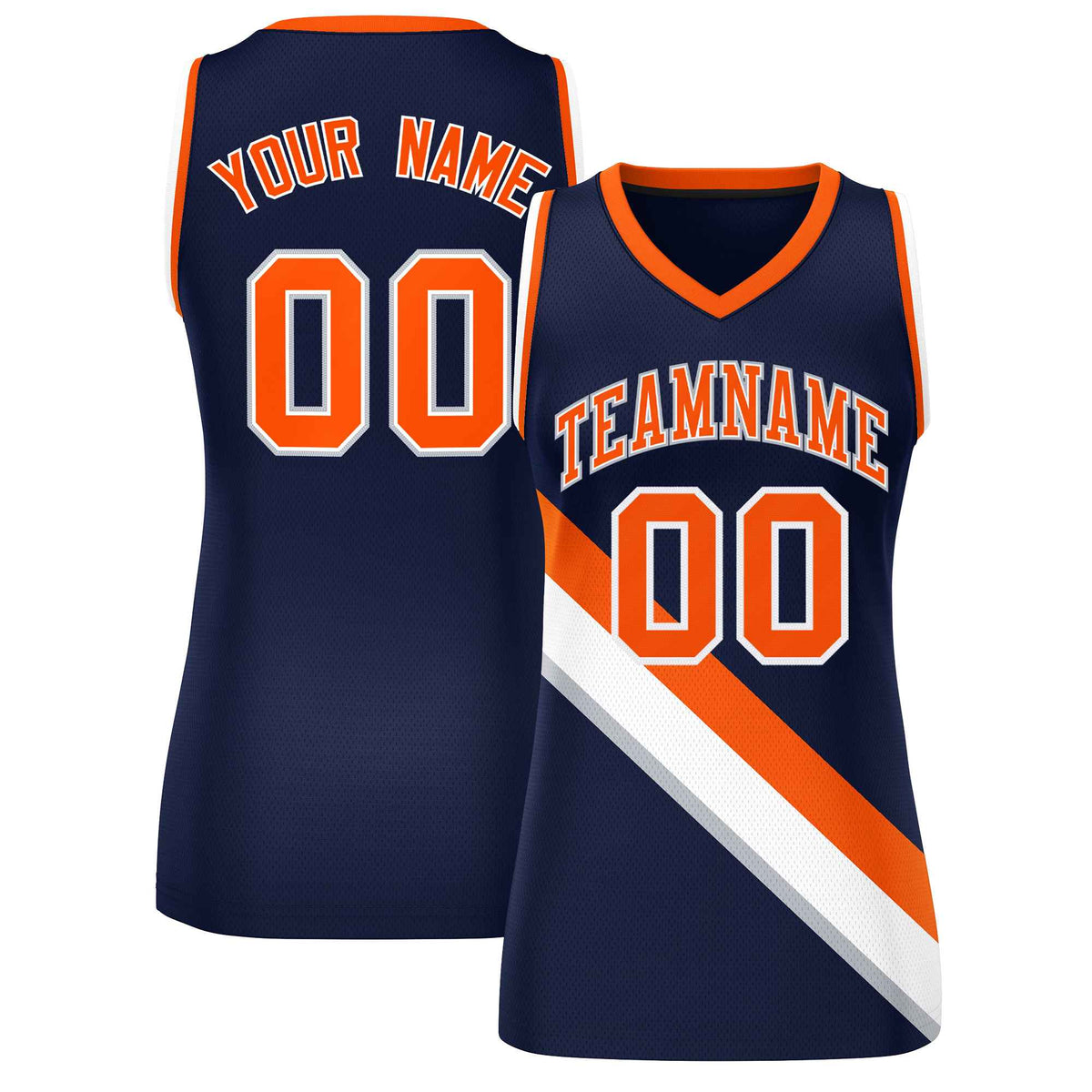 Custom Navy Orange-White Thick Slash Fashion Tops Mesh Netball Dress For Women