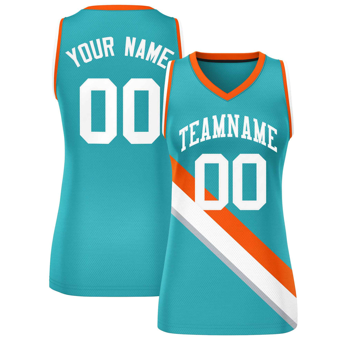 Custom Aqua Orange-White Thick Slash Fashion Tops Mesh Netball Dress For Women