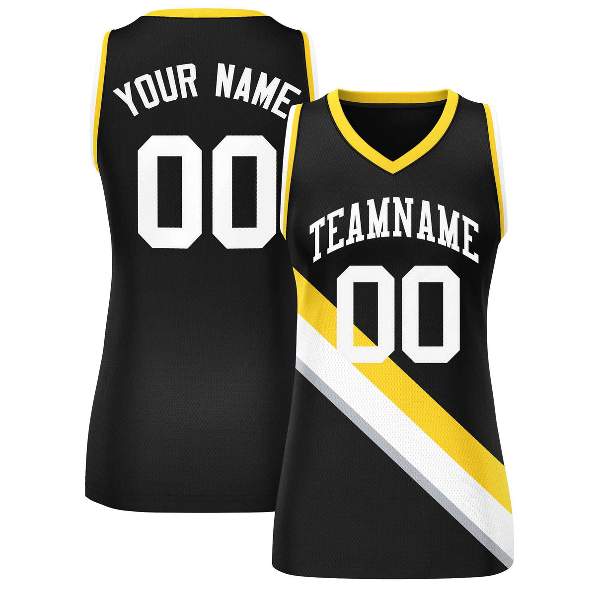 Custom Black Gold-White Thick Slash Fashion Tops Mesh Netball Dress For Women